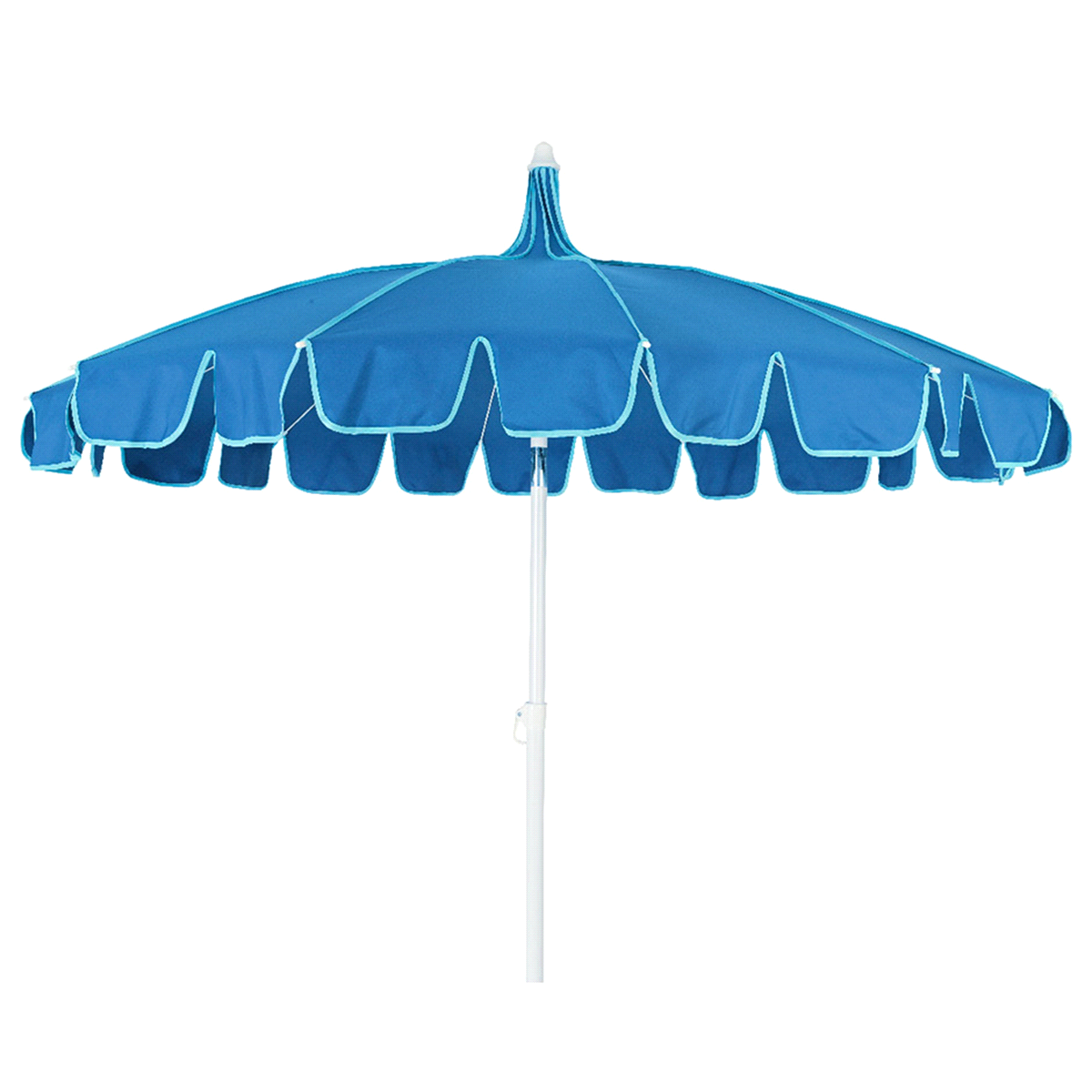 Ombrellone in acciaio di colore blu da esterno. Dimensioni: @195 h. 215cm. 