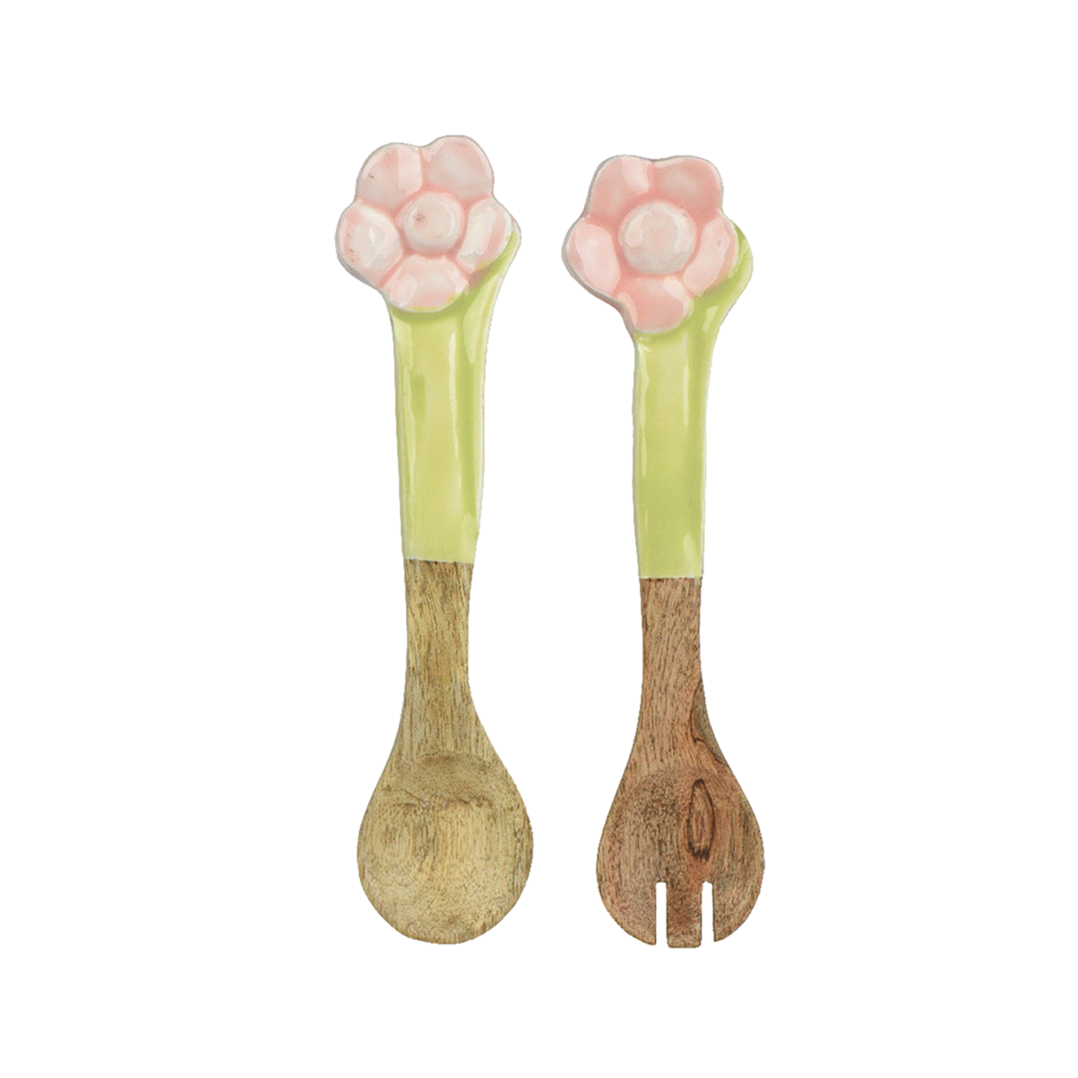 SET2 POSATE LEGNO NATURALE CON FIORE 26x6cm. 