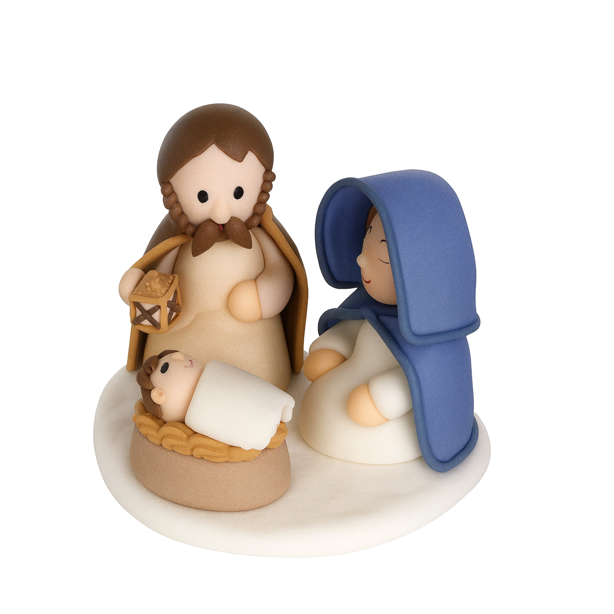 Sacra Famiglia in zucchero. Dimensioni: 6,5XH.5cm.  Non contiene coloranti azoici aggiuntivi. 