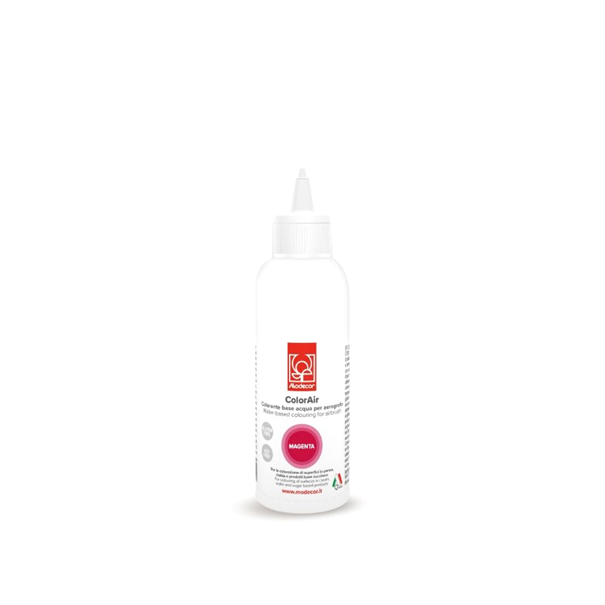 Colorante liquido a base di acqua per aerografo da 190ml. Gluten free. Non contiene coloranti azoteici aggiunti. E171 free. 