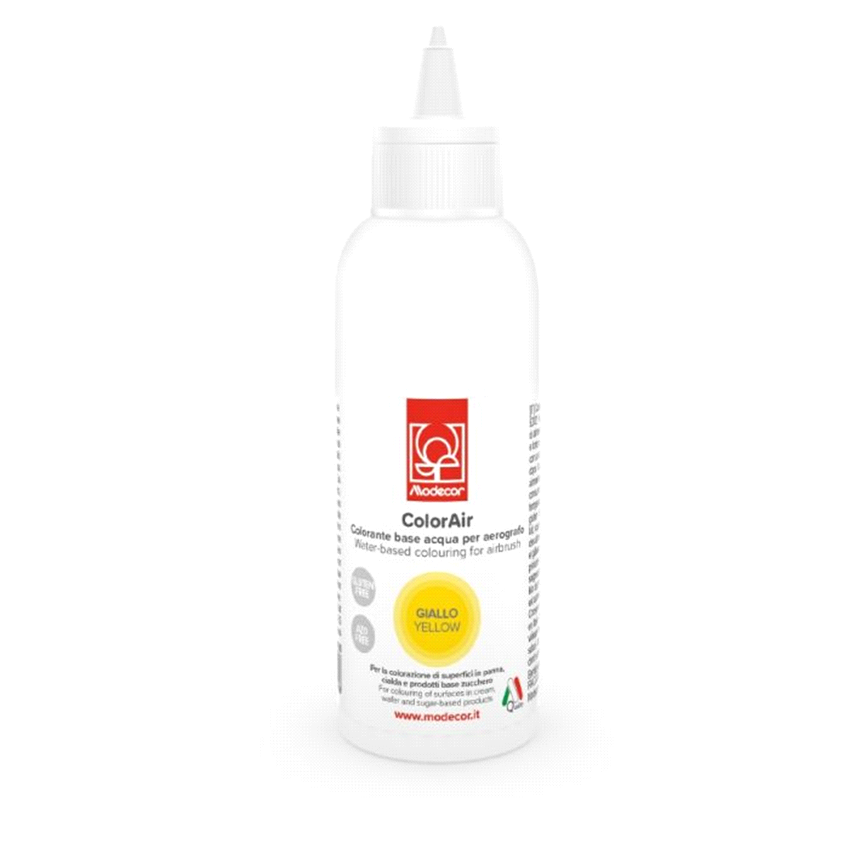 Colorante liquido a base di acqua per aerografo da 190ml. Gluten free. Non contiene coloranti azoteici aggiunti. E171 free. 