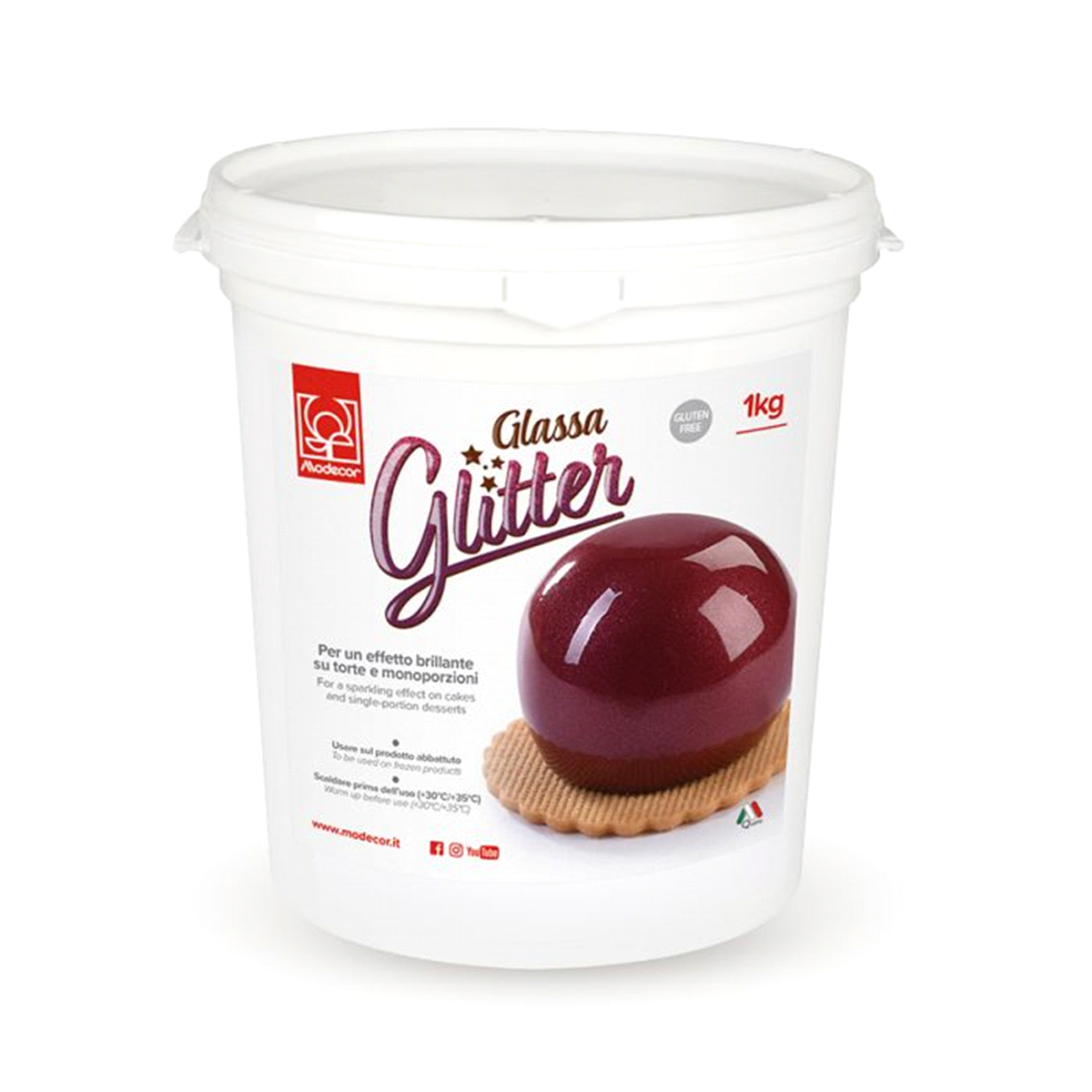 Glassa glitter viola per un effetto brillante su torte e monoporzioni. (4 confezioni da 1 Kg). Gluten free e non contiene coloranti azoteici aggiuntivi. 