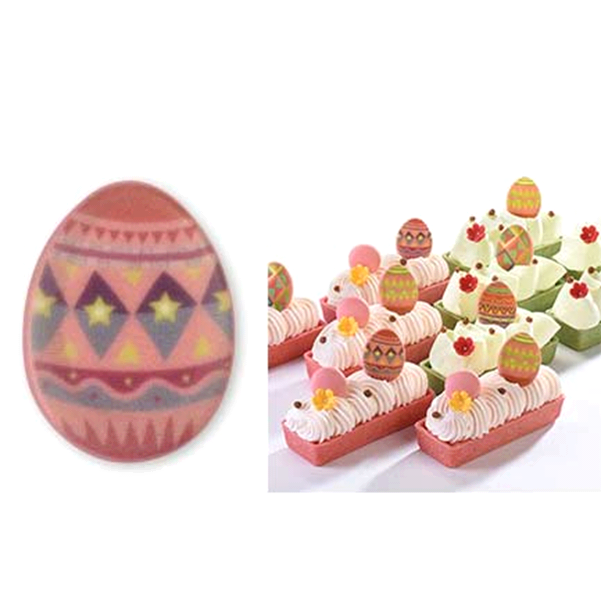 Uova di Pasqua in cioccolato bianco decorate in 4 modelli. Dimensione: 3,5cm. Gluten free. 