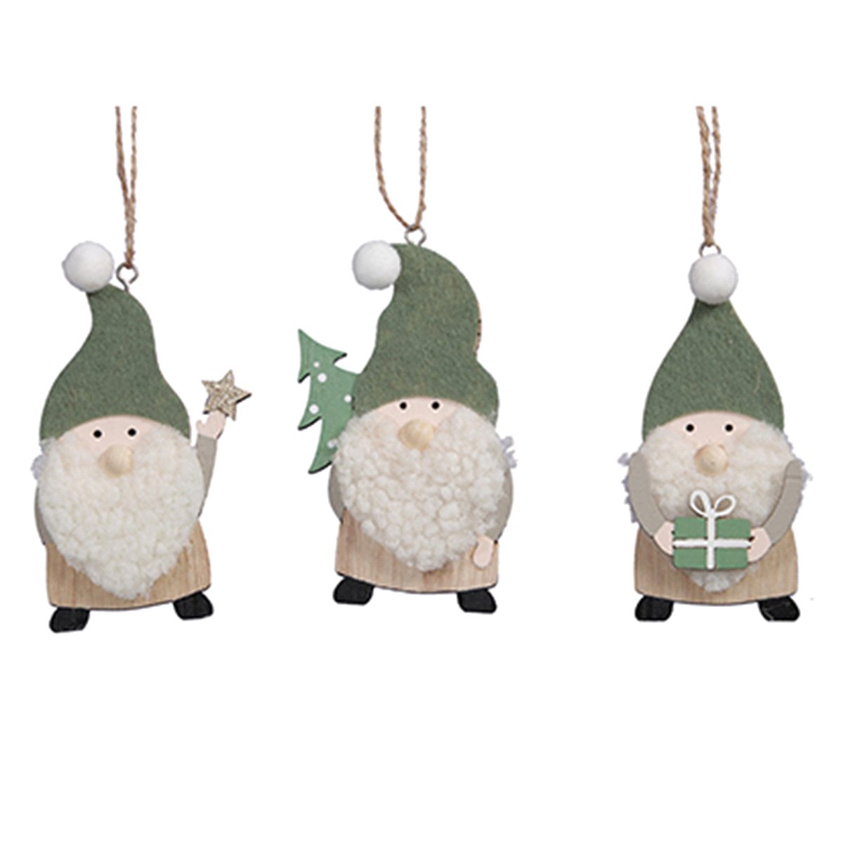 BABBO NATALE VERDE IN LEGNO/FELTRO IN 3 MODELLI ASSORTITI h.10x6pz 