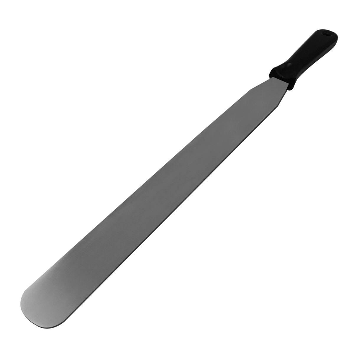 Spatola dritta lama rigida in acciaio inox AISI 420 temprato, manico in PP Nero. Dimensioni: lama 30cm, larghezza 3,4cm. 