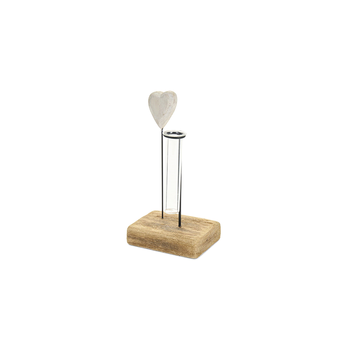 DECO LEGNO CUORE BIANCO CON FIALA 10x7,5x20cm 