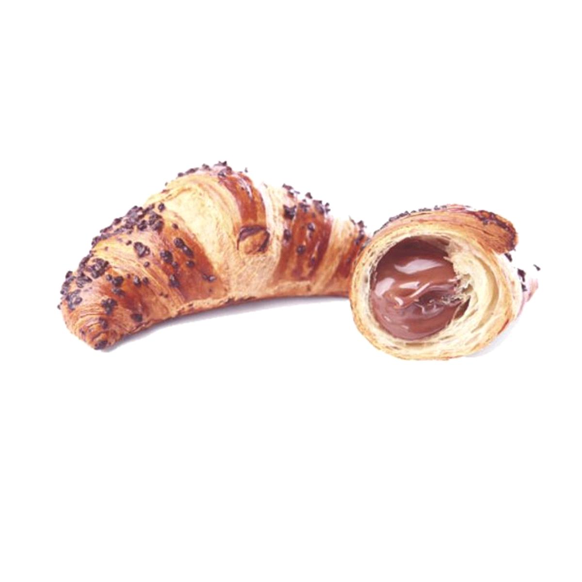 Croissant superfarcito da una ricca crema di cioccolato e nocciole in una delicata sfoglia burro e margarina. 
Peso: 90gr. Tempi di cottura: 21-23 min - 170°C
 