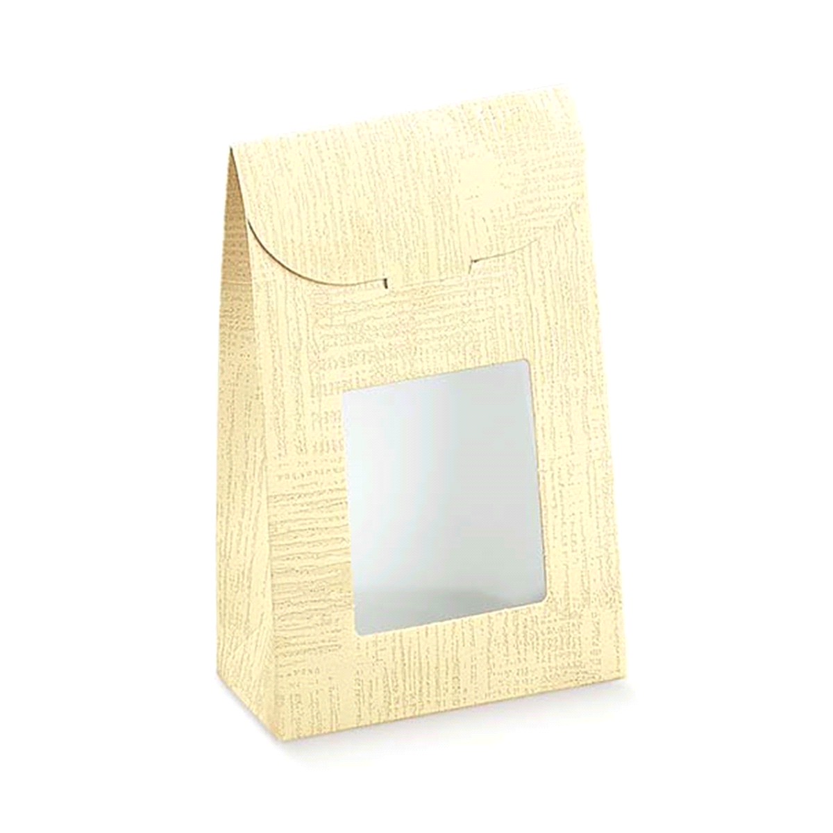 Scatola in cartoncino teso, con finestra in pvc trasparente, per contenere praline, prodotti dolciari.
 