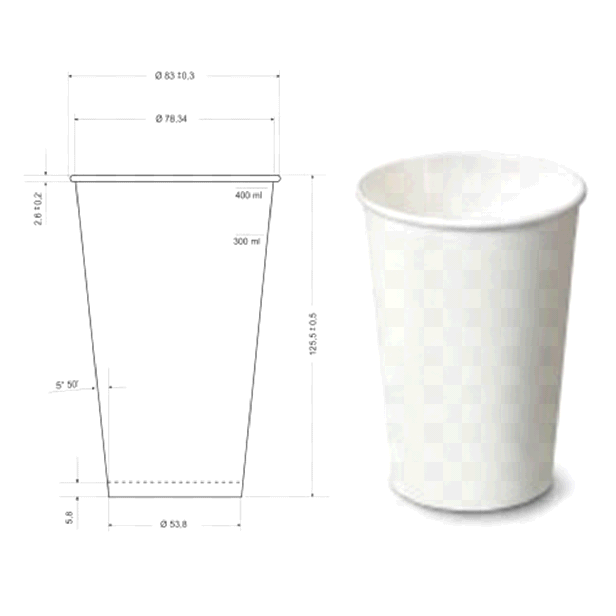 Bicchieri in carta 350 ml all atacca, 410 ml raso alla bocca. 