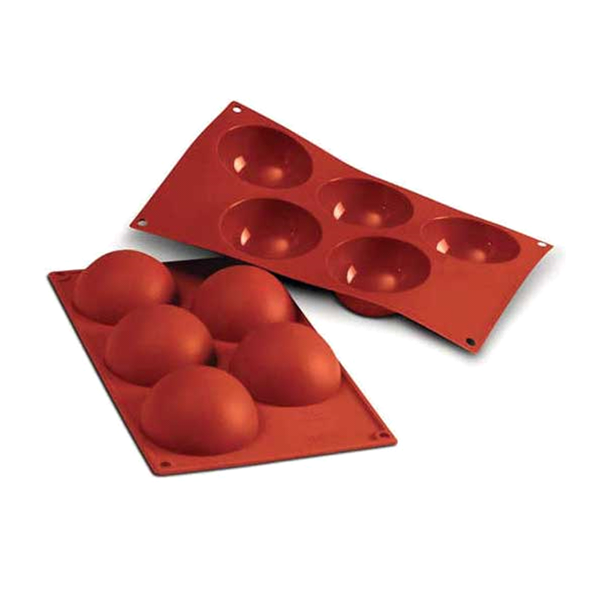 Stampo: Dimensioni: Ø 80mm x h40 mm - Cavity: 5 / Vol. Cavity: 120ml. Utilizzabili in forno / microonde - Utilizzabili in congelatore / abbattitore - Lavabili in lavastoviglie 