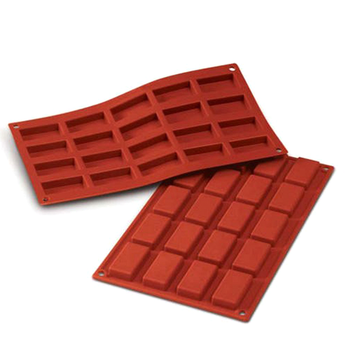 Stampo dimensioni: 49mm x 26mm x h11 mm - Cavity: 20 /Vol. Cavity: 20ml. Utilizzabile in forno / microonde - Utilizzabile in congelatore / abbattitore - Lavabili in lavastoviglie 