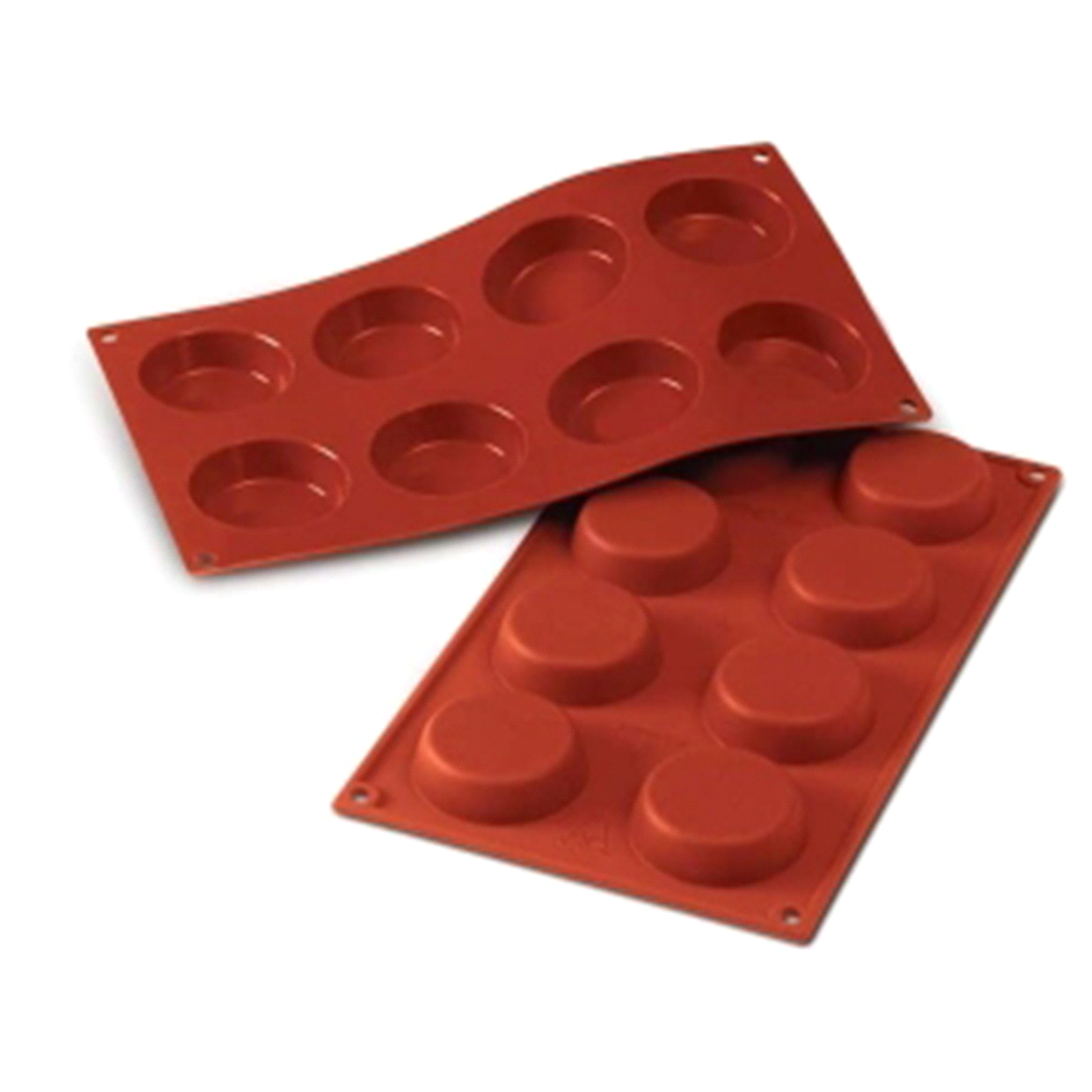 Stampo dimensioni:Ø 79 mm x h18 mm - Cavity: 6 /Vol. Cavity: 72ml. Utilizzabile in forno / microonde - Utilizzabile in congelatore / abbattitore - Lavabili in lavastoviglie 