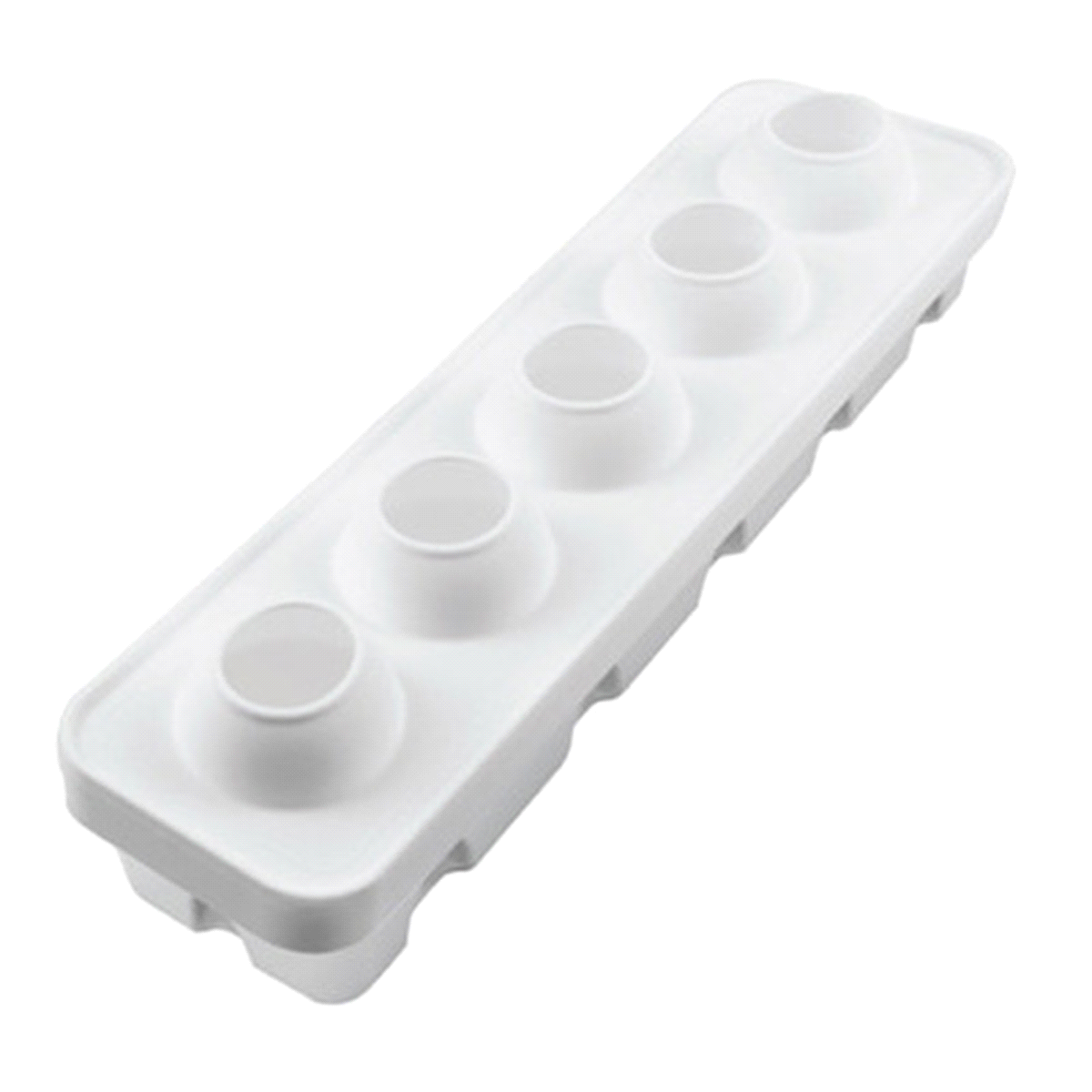 Composto da uno stampo in silicone con cinque cavità da 115 ml ciascuna e da un pratico supporto in plastica per una perfetta tenuta in fase di preparazione. 