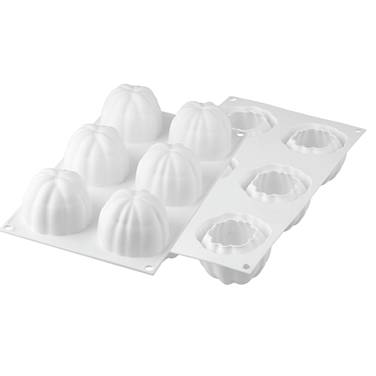 Stampo composto da 6 cavità da 120 ml ciascuna per realizzare delle porzioni individuali. Permette di realizzare semifreddi, mousse e preparazioni in cotto di dimensioni. Size Ø 68 h 52 mm, volume 120 ml x 6, tot. 720. 