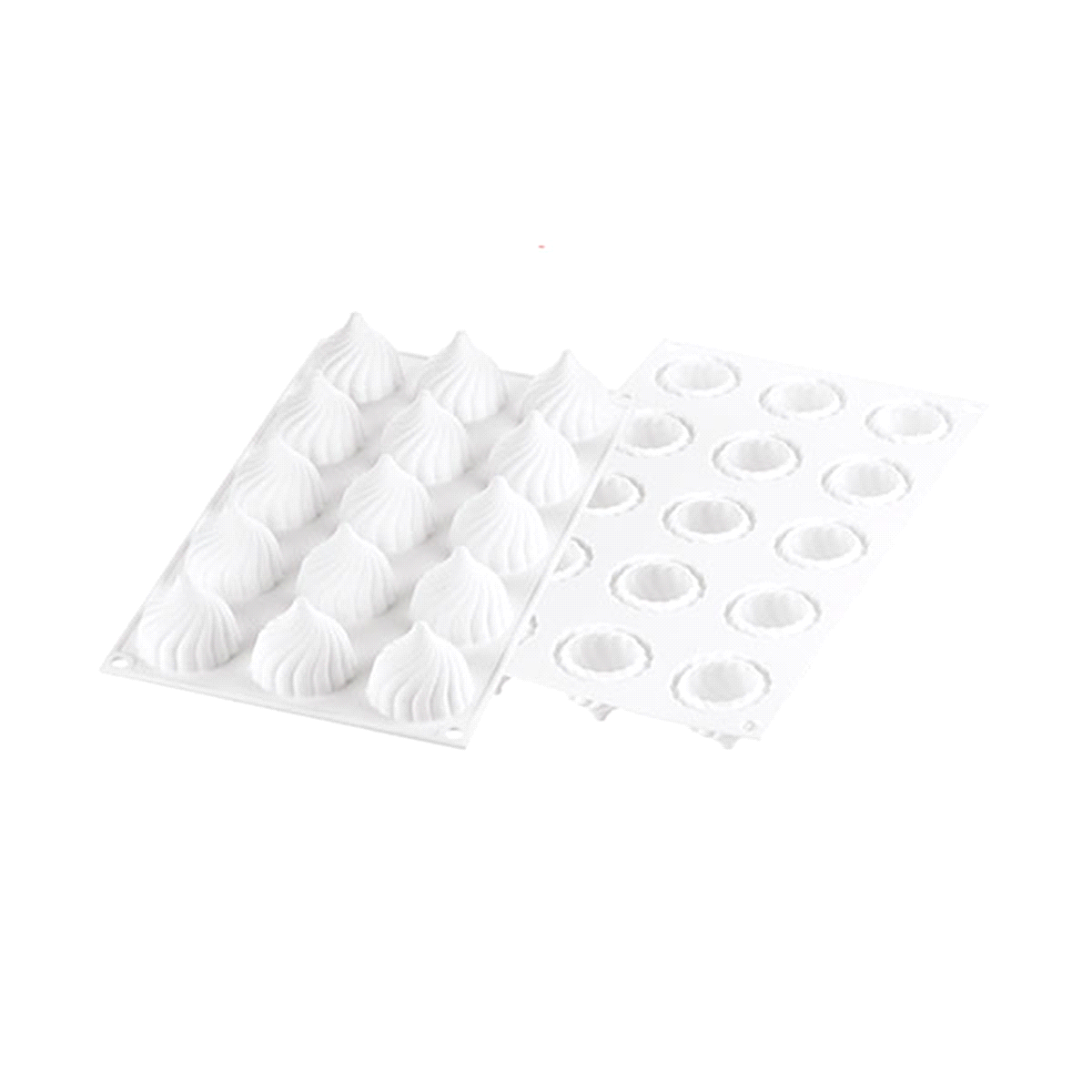 Stampo composto da 15 cavità da 30 ml ciascuna caratterizzate da un design unico grazie alla speciale ed innovativa bordatura sulla parte superiore che conferisce alle preparazioni una particolare forma arrotondata alla base. 