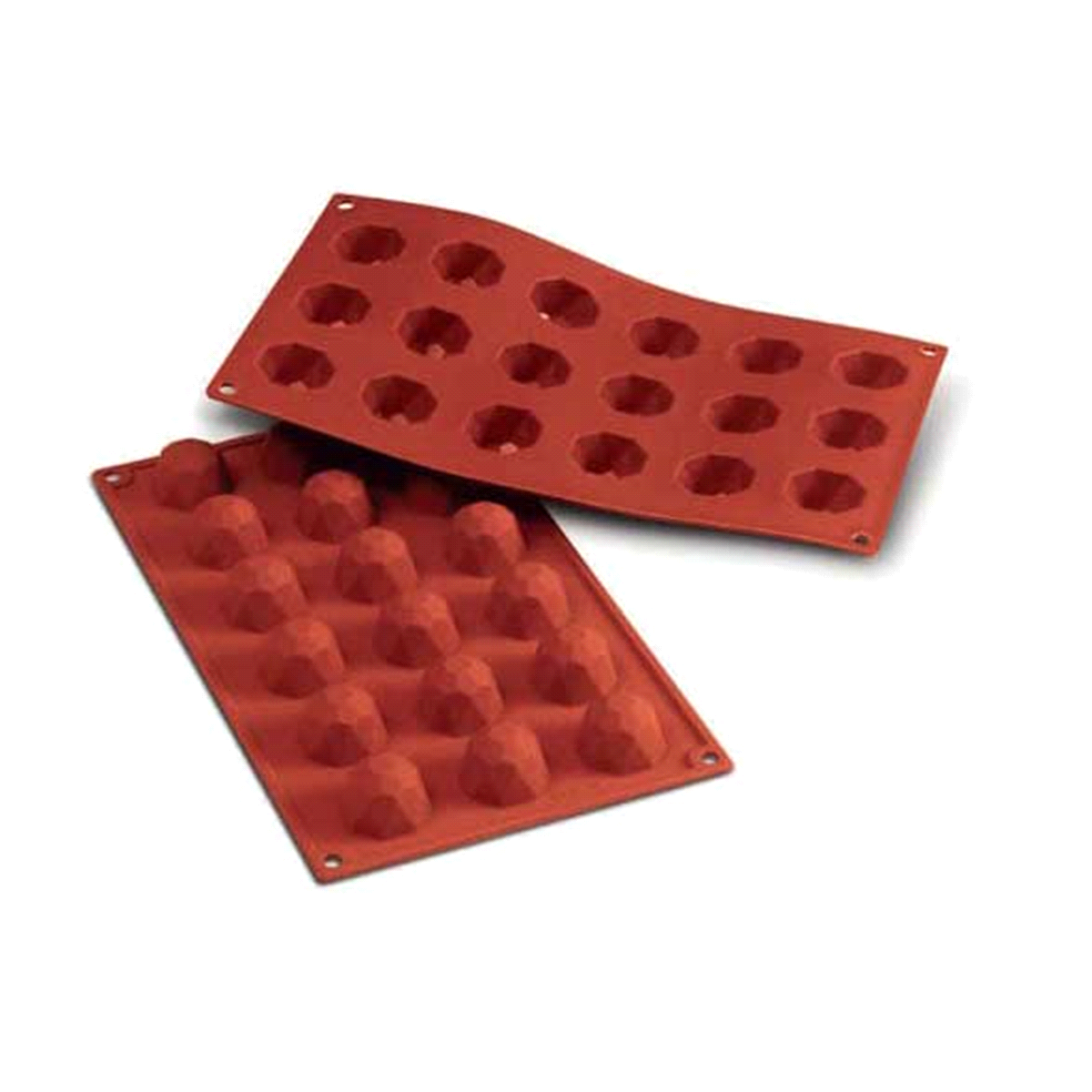 Stampo dimensioni: Ø 35 mm x h23 mm - Cavity: 18 /Vol. Cavity: 20ml. Utilizzabile in forno / microonde - Utilizzabile in congelatore / abbattitore - Lavabili in lavastoviglie 