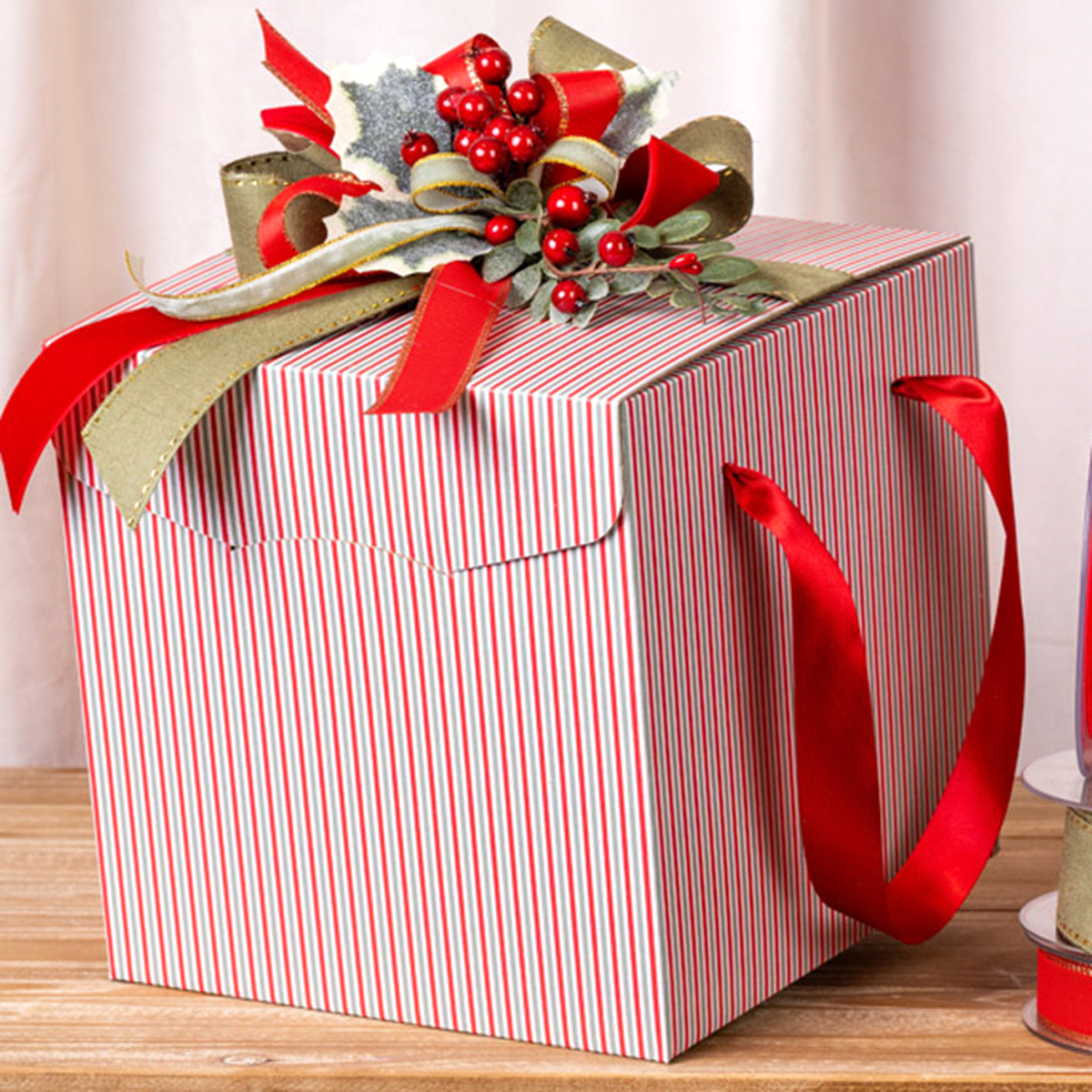 PORTA PANETTONE RIGHE NATALE 21x21x21 